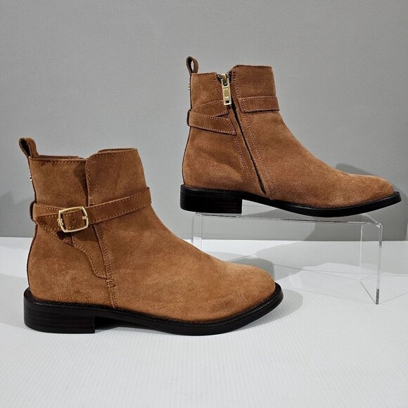 NEW Sam Edelman Nolynn Ankle Boot Womens 8.5 Brown Suede Buckle Fall Classic - Picture 3 of 14